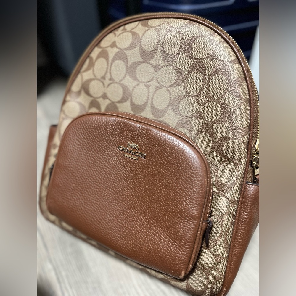 Coach Backpack Brown Coated Canvas and Refined Pebble Leather